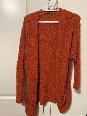 SHEIN Burnt Orange Open-Front Textured Popcorn Cardigan L